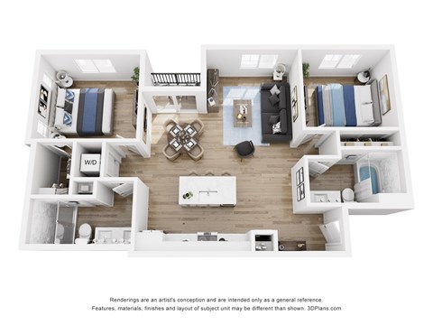 Floor plan for 2 beds, 2 baths, 1015 sqft